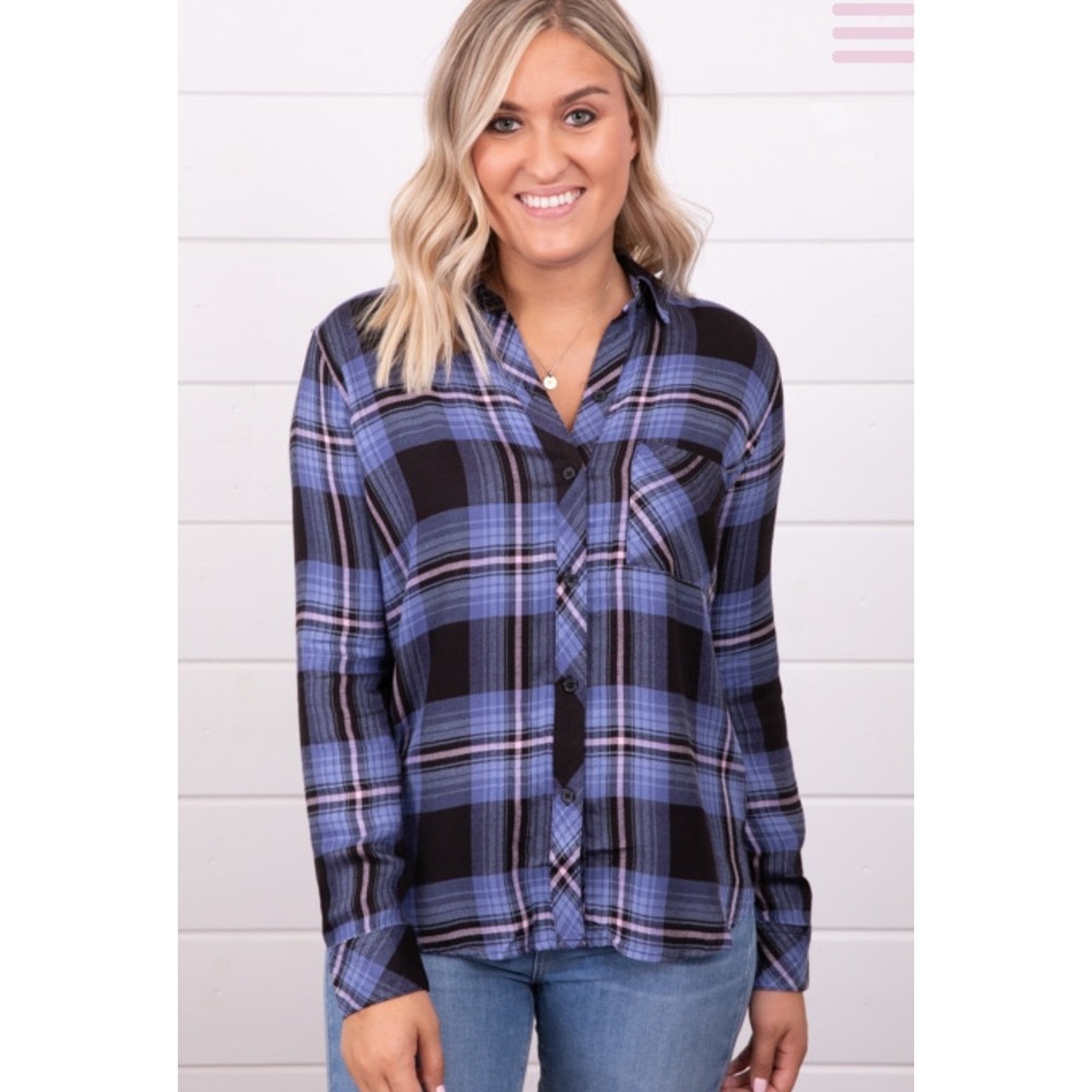 Rails Hunter Plaid Shirt‎ Womens Medium Midnight Blue Pink Excellent Rayon Top